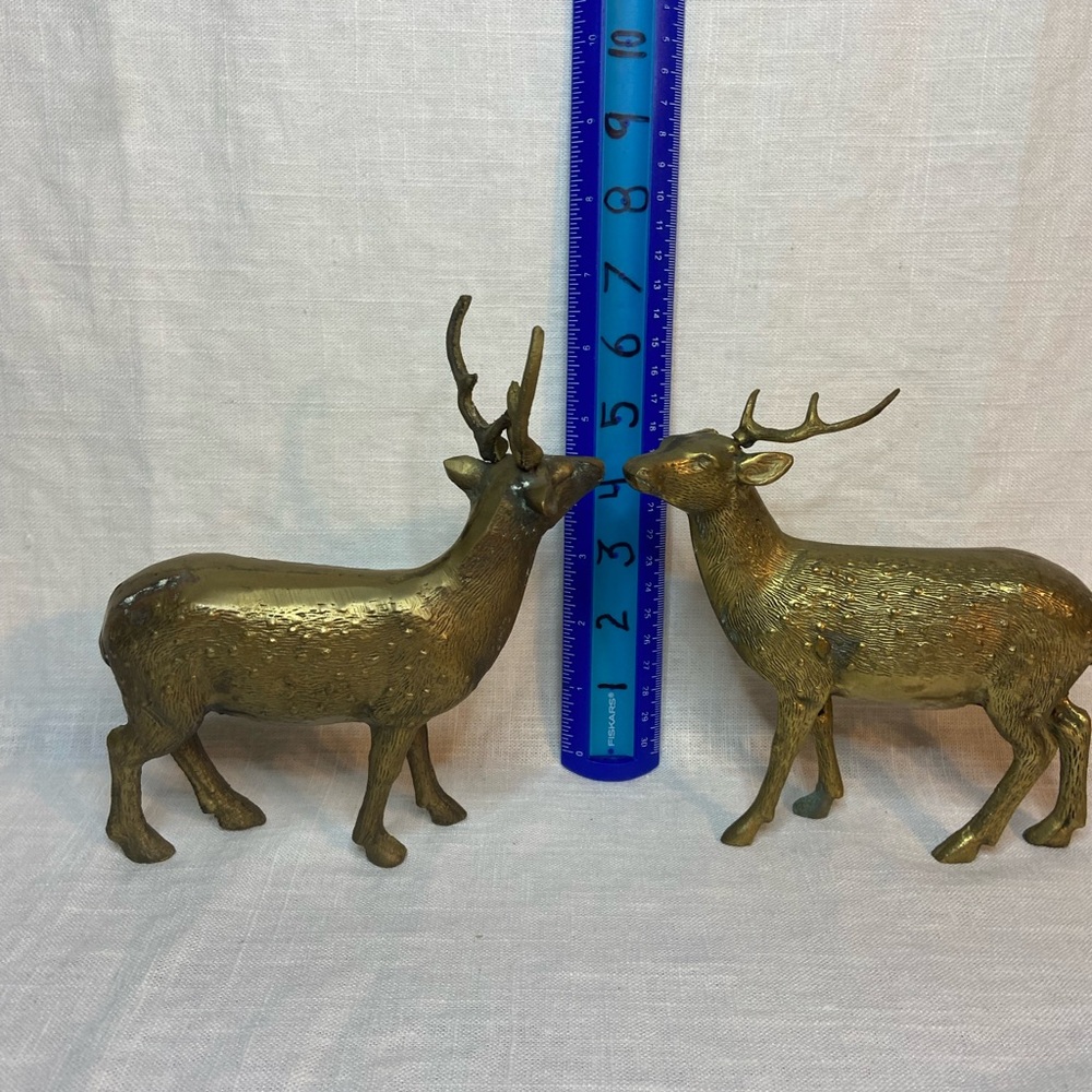 Vintage Brass Deer Figurine Statues (4) Bucks Reindeer Textured LOT SET OF 4 - Picture 12 of 14